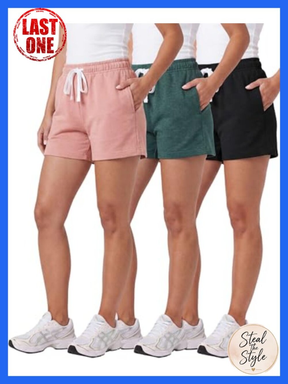 3 Pack Cotton French Terry Shorts Athletic Lounge Pockets Drawstring